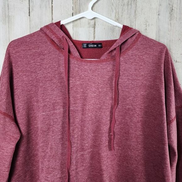 Shein Dropped Shoulder Drawstring Hoodie Maroon Red Size Small - Picture 4 of 9